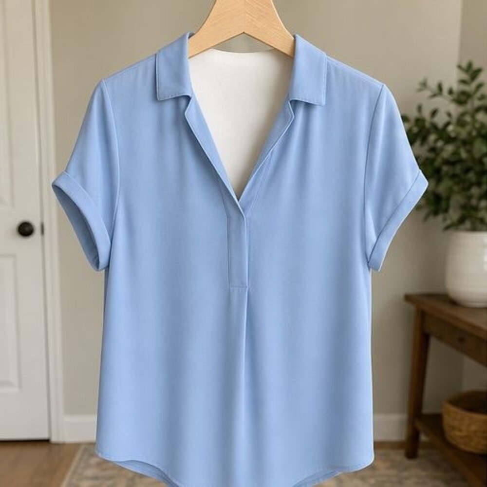 Blue V Neck Top
